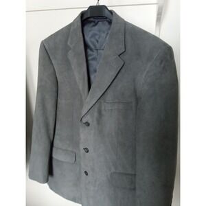 Mens Gray Blazer Jacket 44 Regular 100% Polyester Button Front Stafford‎ Suede